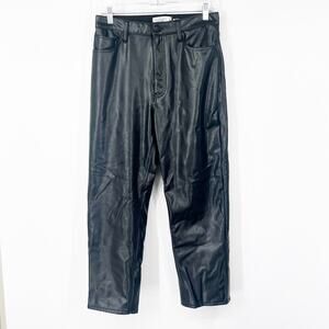 Abercrombie & Fitch The Ankle Straight Pants Ultra High Rise Vegan Leather Black